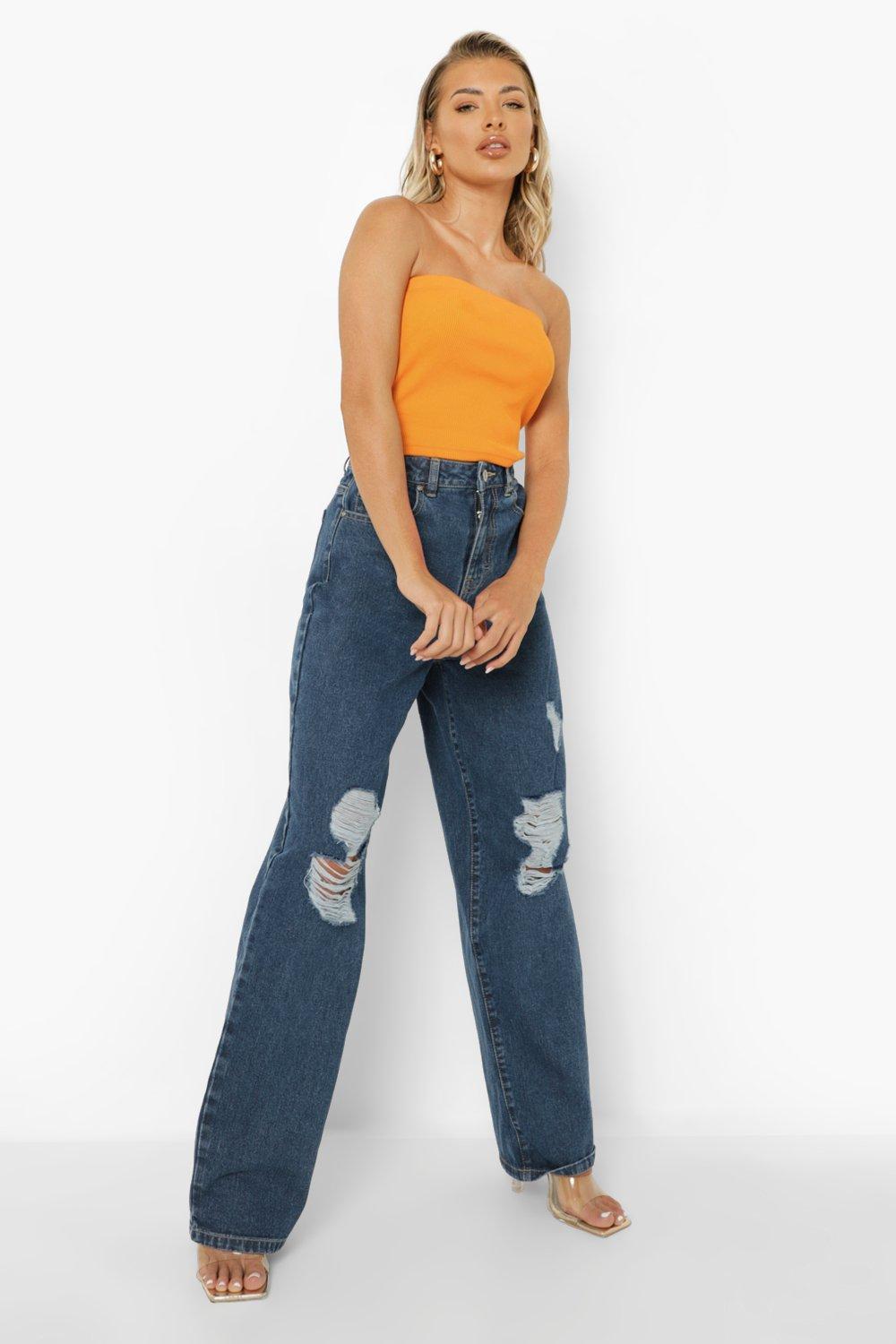 Distressed wide leg store jeans